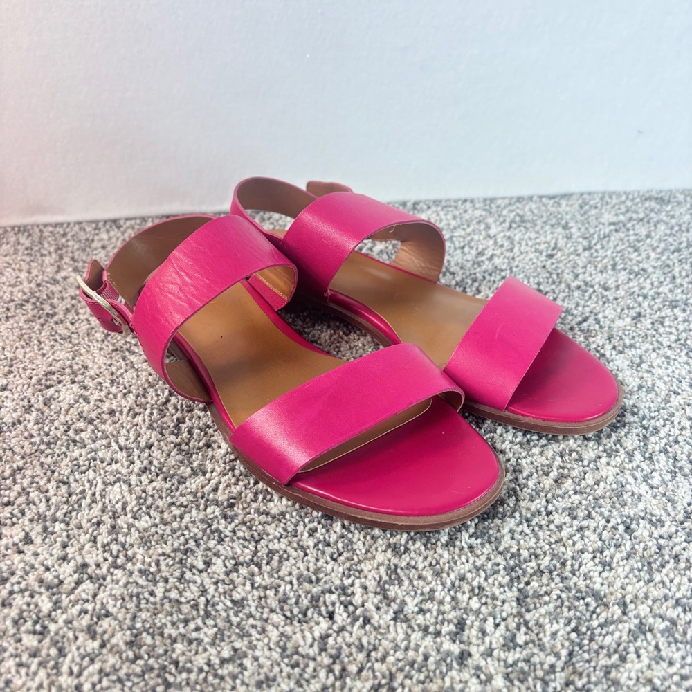 Franco Sarto Womens Red Leather Slingback Flat Sandals Adjustable Buckle Size 10